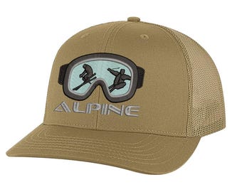 Ski Goggles Trucker Hat - Alpine Embroidered Snapback Cap for Skiers