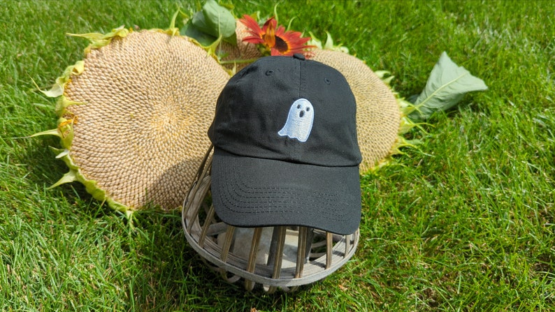 Glow In The Dark Ghost Hat, Halloween Hat, Ghost Baseball Hat, Halloween Costume Hat, Glow In The Dark Halloween Hat, Embroidered image 1