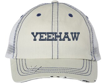 Yeehaw Baseball Hat, Wild West Trucker Hat, Cute Distressed Baseball Cap, Cowboy Pride Hat, Rodeo Hat, Cowboy Spirit Hat, Embroidered