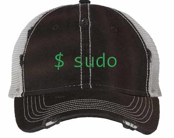 Distressed Sudo Trucker Hat For Open Source Enthusiasts, Programmers Hat, Open Source Admin Gift