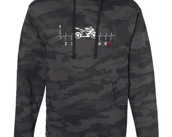 Motorcycle Heartbeat Hoodie - Mid Weight Street Bike Printed Pullover Sweatshirt