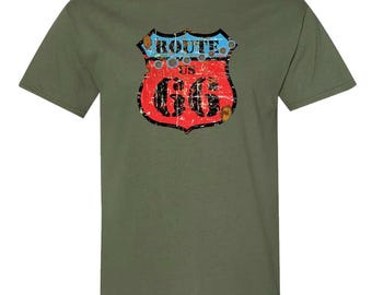 Camiseta vintage con letrero desgastado de la Ruta 66