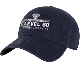 60th Anniversary Baseball Hat - Level 60 Completed Embroidered Diamond Dad Hat