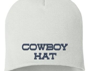 Cowboy Hat Embroidered Beanie, Urban Country Hat, Urban Western Style Beanie, City Cowboy Hat Beanie, Cowboy Hat Beanie