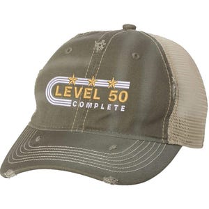 50th Gold Anniversary Trucker Hat - Level 50 Complete Mesh Cap Gift