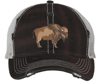 Buffalo Distressed Trucker Hat, Tatanka Hat, National Park Buffalo Image Trucker, Bison Truckers Hat