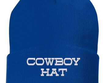 Cowboy Hat Embroidered Cuffed Beanie, Western Style Beanie, Urban Cowboy Hat, Country Style Hat, Cowboy Hat Beanie