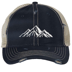Embroidered Distressed Hiking Cap with Mesh Back – Mountain Trucker Hat