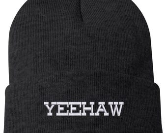 Yeehaw Western Embroidered Cuffed Beanie | Western Cowboy Knit Winter Hat