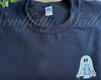 alani drink ghost sweatshirt, alani energy drink crewneck, alani nu, funny ghost, spooky, halloween sweater, embroidered, gift for her