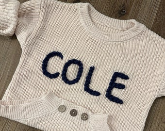 Personalized Hand Embroidered Name Sweater, Custom Baby Name Sweater Romper, Custom Baby Gift, Baby Birthday Gift, Keepsake Sweater, Easter