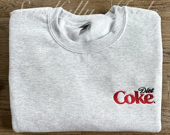 diet coke  sweatshirt, diet coke crewneck, I need a Diet Coke, trendy, holiday gift sweater, embroidered, pop soda cola drink