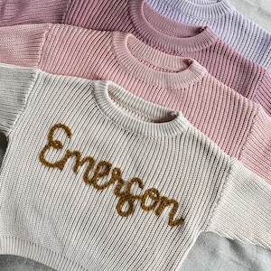 Personalized Baby Knit Sweater, Name Sweater, Hand Embroidered Baby Name Sweater, Birthday Gift, Custom Baby Gift, Birth Announcement, Knit