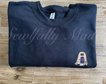 pepsi ghost sweatshirt, pepsi crewneck, I need a pepsi, funny ghost, spooky, halloween sweater, embroidered, pop soda cola drink