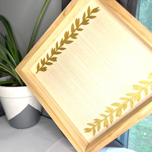 Square Wood Tray with Gold Design