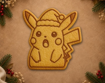 Keksausstecher Surprised Pikachu mit Weihnachtsmütze | Plätzchen Ausstechformen mit Prägung