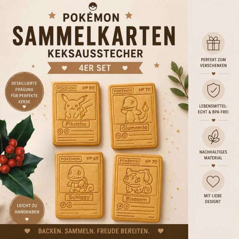 Pokémon Kakformar till samlarkort, set med 4 | Pikachu, Charmander, Bulbasaur och Squirtle | Bakkul för spelare och fans bild 1