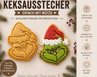 Grinchen Kakform | Rolig julkakform | Präglad kakstämpel | Julbakform | Present till Grinchen-fans