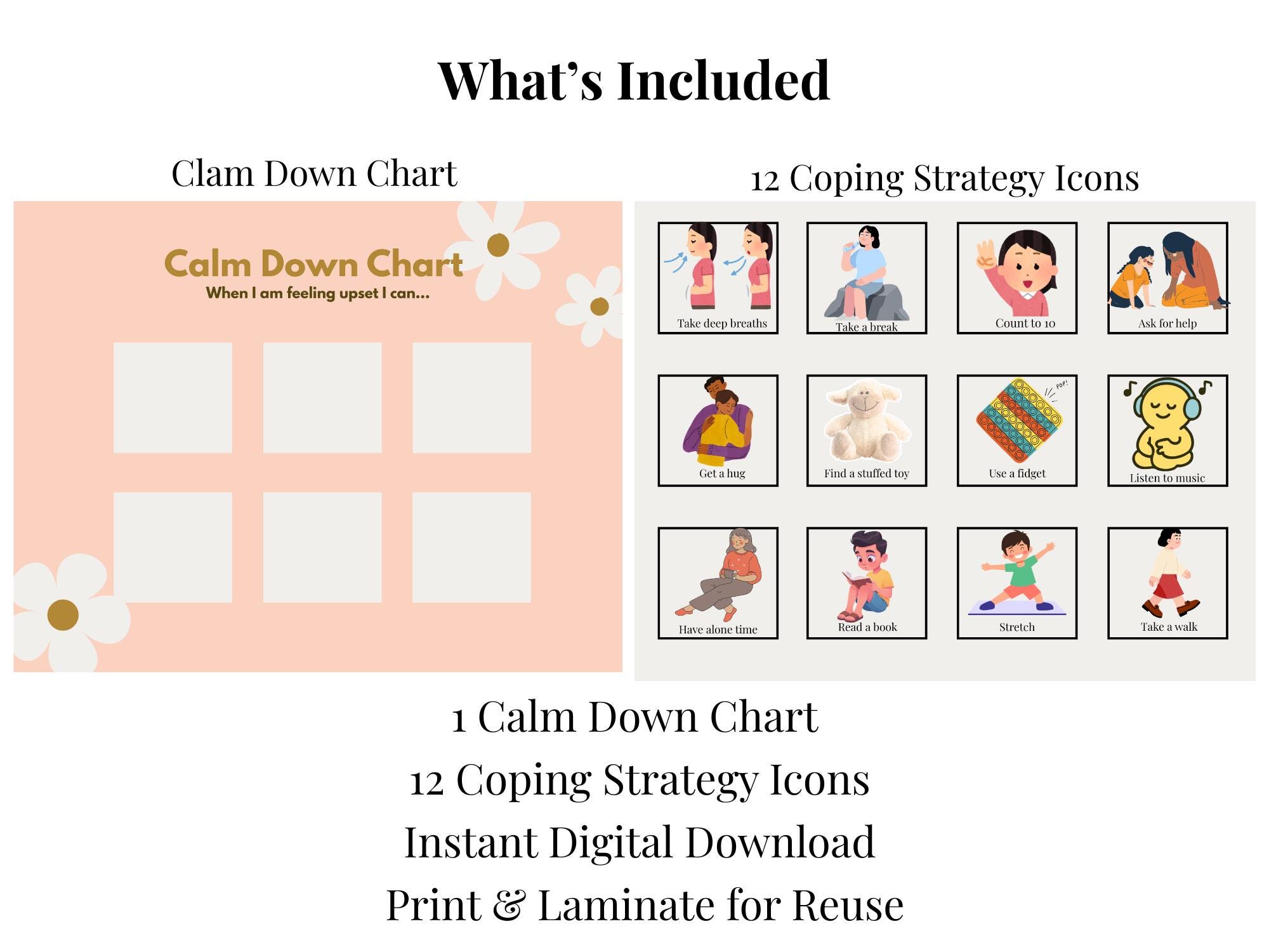 Calm Down Chart for Kids | Coping Skills Visual | Emotional Regulation ...