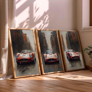 Vintage Ferrari 250 GTO Racing Through Retro City – Urban Classic Car Digital Wall Art Print for Garage, Office, or Car Enthusiasts