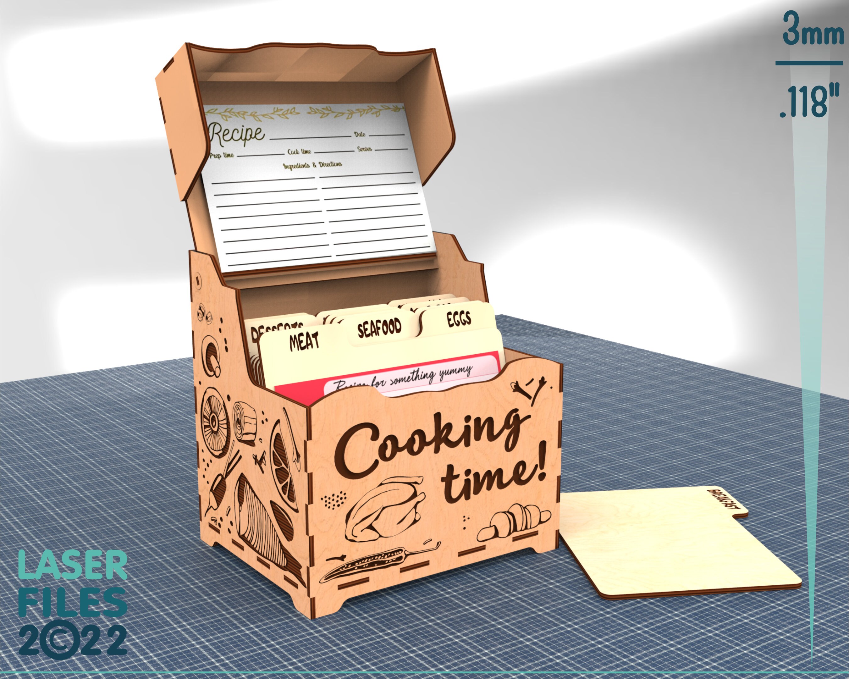 Recipe Box With Dividers and 4x6 Recipe Cards SVG Etsy
