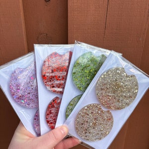 Sottobicchieri per auto glitterati / Sottobicchieri per auto in resina / Accessori per auto glitterati