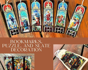 Stained Glass Window Bookmarks, Slate, and Puzzles