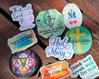 Mystery pack of waterproof Catholic 3” die-cut stickers! - Choose pack of 5 or 10 - All in one finish or mix & match