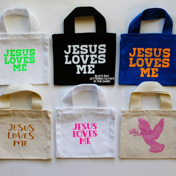 Mini Tote Bags for Children - Christian-themed Kid Tote Bag - Church, Mass, Small Book, Shopping Bag - Various Designs - Boy, Girl, Neutral