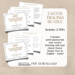 DIGITALT utskrivbart påskpaket för katolska barn - 4 psalmer/böner, några latinska - 1 PDF av varje med kursiv eller tryckt/manuskriptskrift