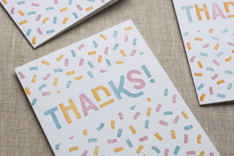 Thanks Confetti Letterpress Greeting Card Thank You Card Cute Stationery image 7