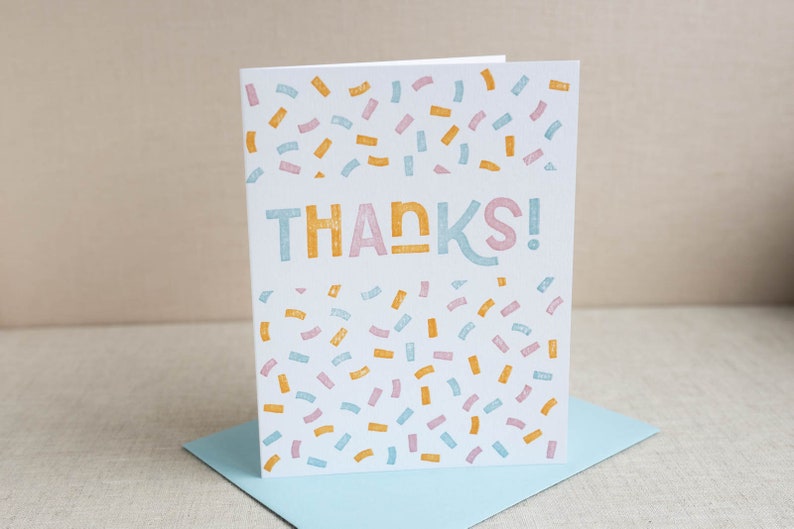 Thanks Confetti Letterpress Greeting Card Thank You Card Cute Stationery image 3