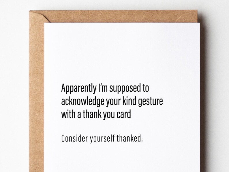 Consider Yourself Thanked Letterpress Greeting Card Sassy, Passive-Aggressive Card Funny Stationery zdjęcie 10