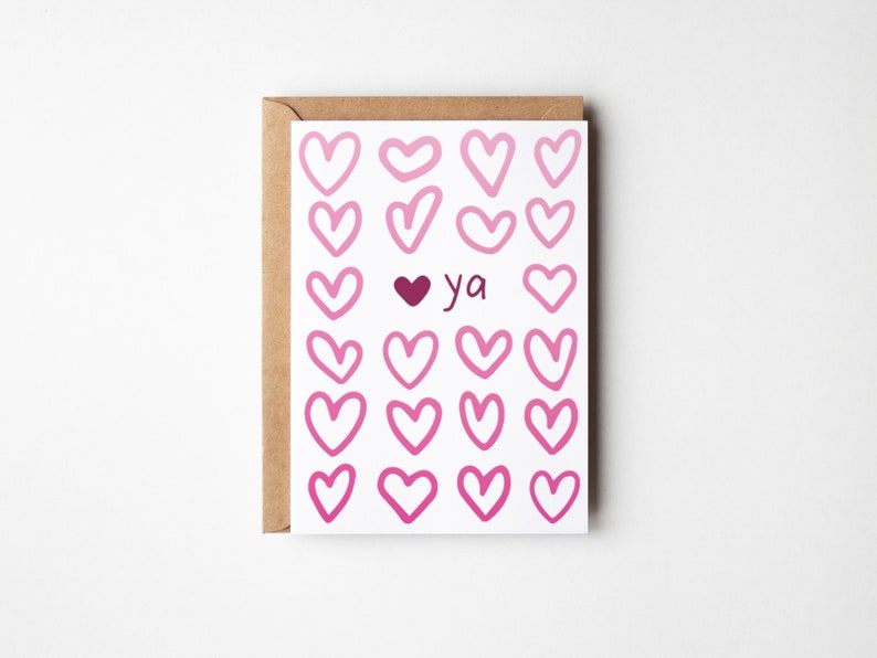 Coeur Ya Carte de voeux typographique d'amour Carte d'anniversaire, d'amitié, de Saint-Valentin Papeterie mignonne image 8