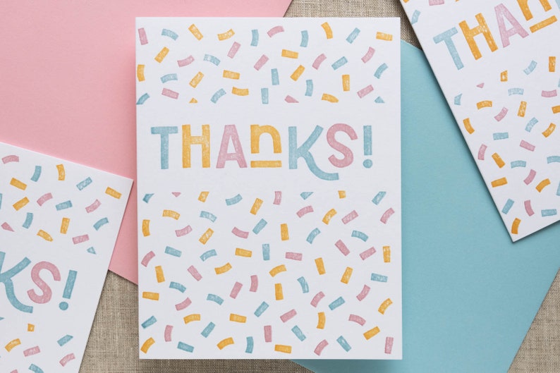 Thanks Confetti Letterpress Greeting Card Thank You Card Cute Stationery image 5