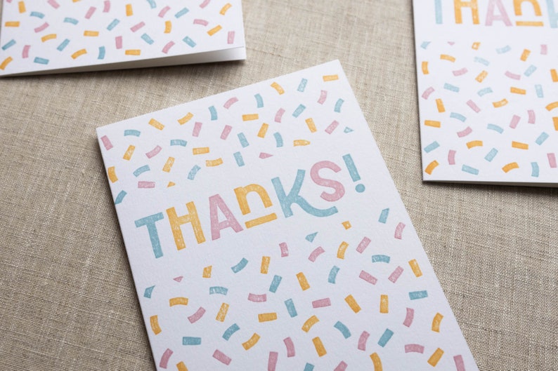 Thanks Confetti Letterpress Greeting Card Thank You Card Cute Stationery image 2