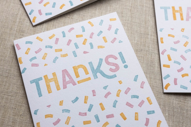 Thanks Confetti Letterpress Greeting Card Thank You Card Cute Stationery image 4