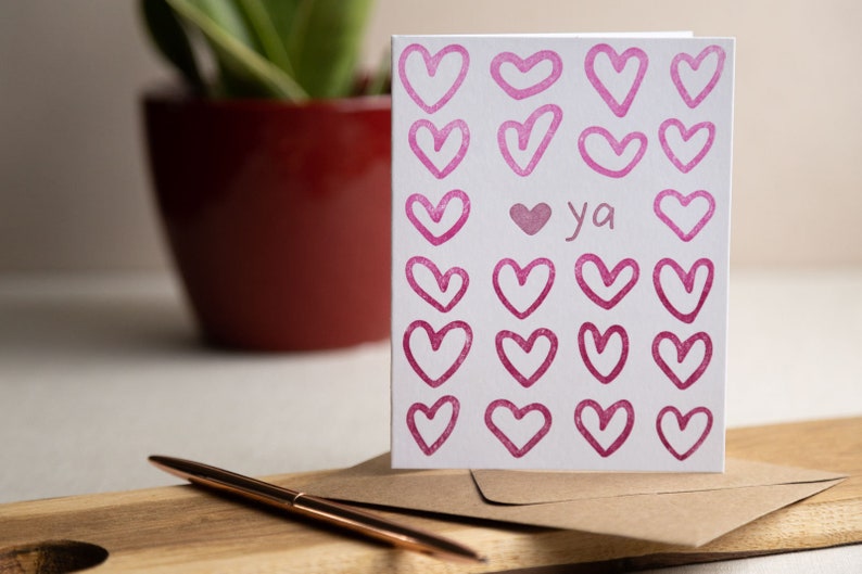 Coeur Ya Carte de voeux typographique d'amour Carte d'anniversaire, d'amitié, de Saint-Valentin Papeterie mignonne image 7