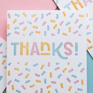 Thanks Confetti Letterpress Greeting Card Thank You Card Cute Stationery image 1