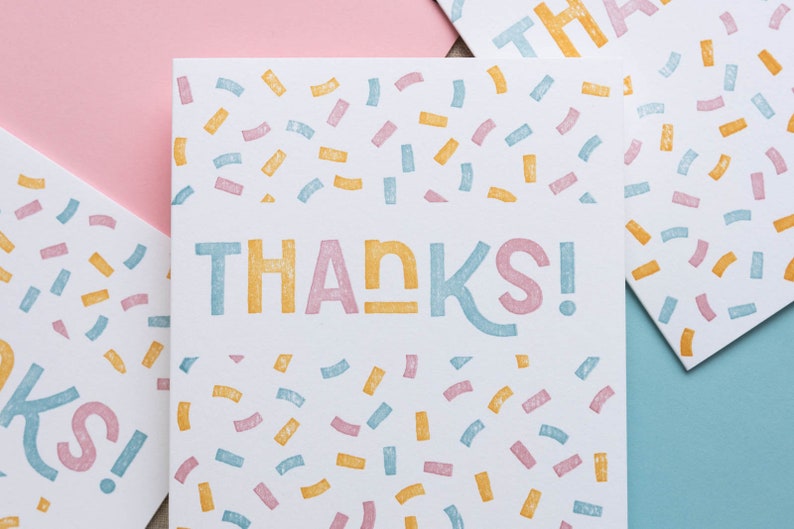 Thanks Confetti Letterpress Greeting Card Thank You Card Cute Stationery image 1