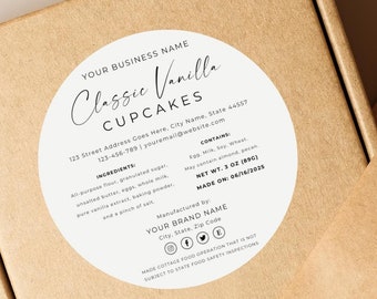 Cottage Food Label For Home Baked Goods, Ingredients Food Labels, Editable Bakery Stickers Card, Home Bakery Stickers, Download, Canva