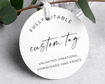 Custom Printed Business Round Tags, Editable Minimalist Round Tags, Custom Round Tag, Modern Tag,  Editable Template, Downloadable, Canva