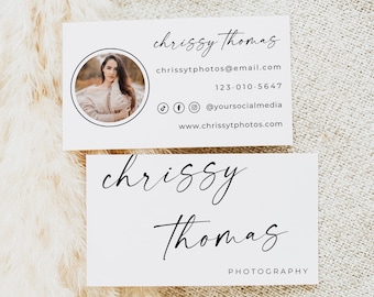 Business Card Template Photo, Minimalist Photo Business Cards, Modern Chic Business Card, Photographer Business Card, Editable With Canva