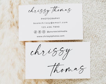 Business Card Template For Photographer, Minimalist Photo Business Cards, Modern Chic Business Card, Photographer Business Card, Canva