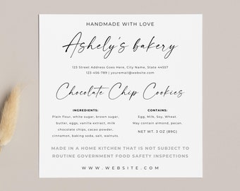 Cottage Law Cookie Label, Editable Feminine Cookies Ingredients Labels, Editable Bakery Stickers Card, Cookie Ingredients, Download, Canva