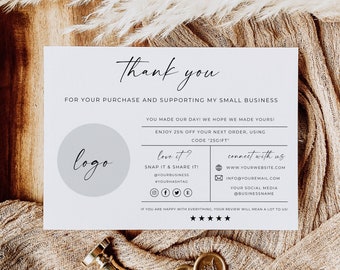 Canva Business Thank You Card, Thank You For Supporting My Small Business, Thank You Package Insert, Modern Thanks For Your Purchase Cards,