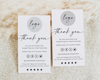 Small Thank You Printable Business Cards Inserts, Simple Shop Packaging Card Template, Insert Card Template, Printable, Editable, Canva