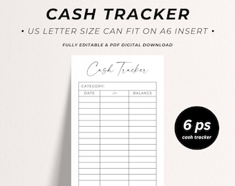 Cash Envelope Expense Tracker, Cash Tracker Inserts, A6 Cash Tracker for Cash Envelopes, Tracker Savings Tracker, FULLY EDITABLE, Canva