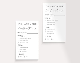Laundry Care Tags, Handmade Care Cards, Care Instructions For Handmade Clothing, Printable Care Instructions, Laundry Label, Editable, Canva