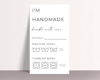 Handmade Care Tag Template, Custom Clothing Tags, Washing Instructions Tags, Printable Handmade Care Cards, FULLY EDITABLE, Canva Template